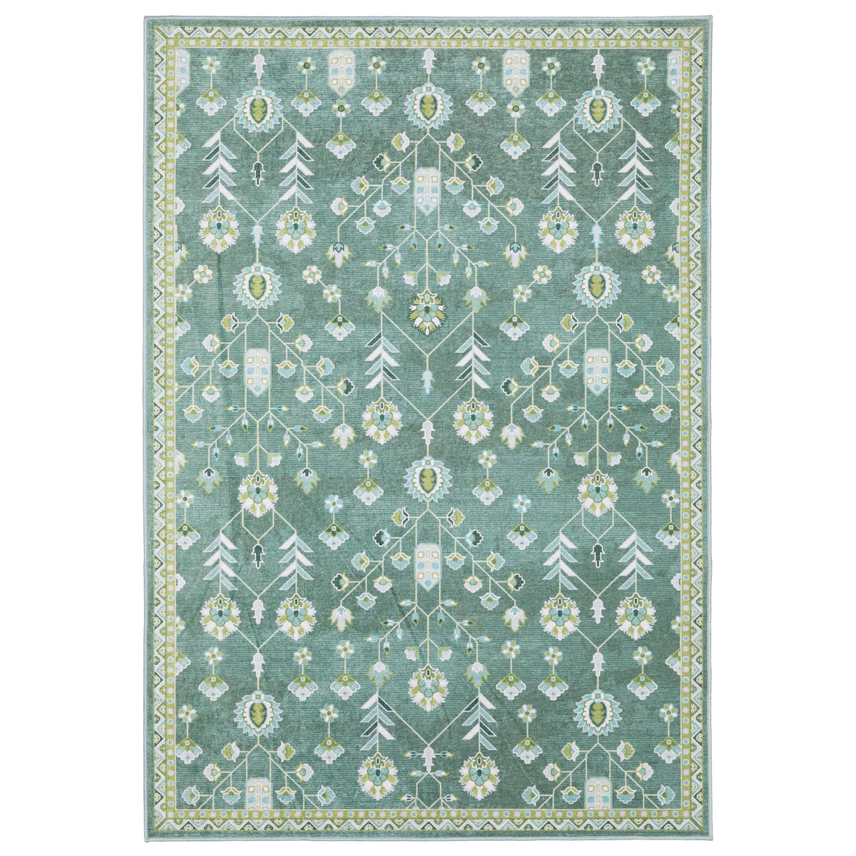 Oriental Weavers Addison ADD08 - Machine Washable - Flat Weave - Printed Area Rug - 3'3" x 5' - in Teal/Green - Traditional Style, Nursery, Kids Room, Bedroom, Entryway
