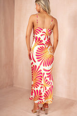 Ester Pink Satin Printed Cami Dress