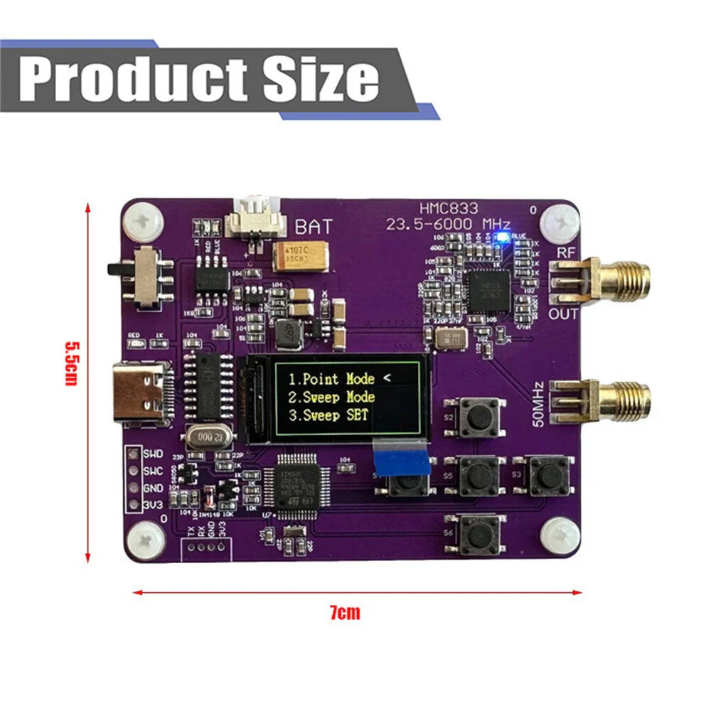 HMC833 6GHz RF Signal Generator 23.5MHz-6000MHz OLED Screen Adjustable Power Module Board