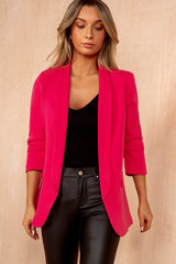 Maxine Hot Pink Ruched Sleeve Blazer