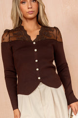 Dottie Chocolate Ribbed Embroidered Top