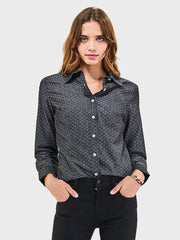 Ladies' Boyfriend Blouse - Charcoal Chambray Dots