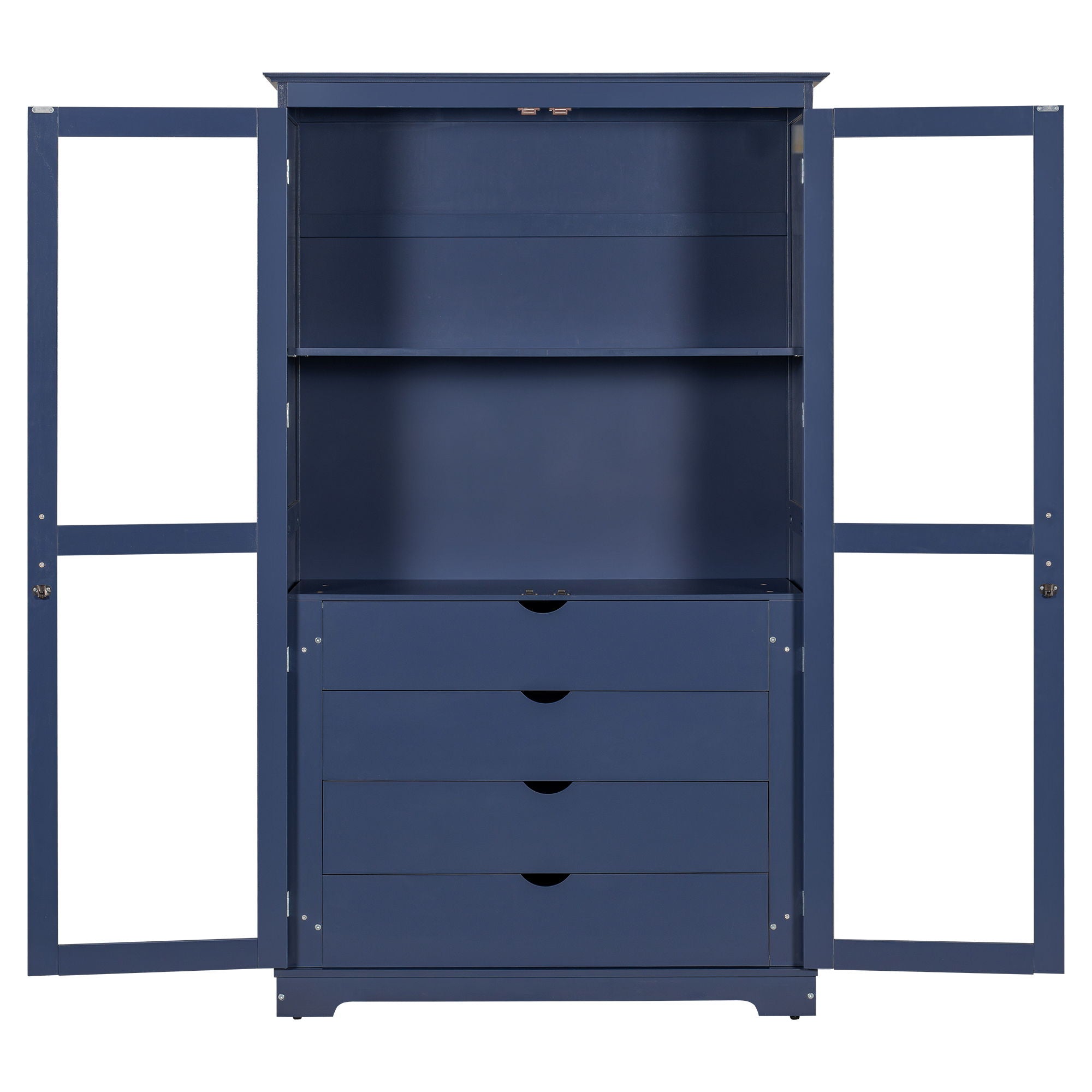 Kitchen Pantry, Freestanding Kitchen Storage Cabinet Display Cabinet With Glass Doors And 4 Built In Drawers For Living Room, Home Office - Blue Hearth and Haven