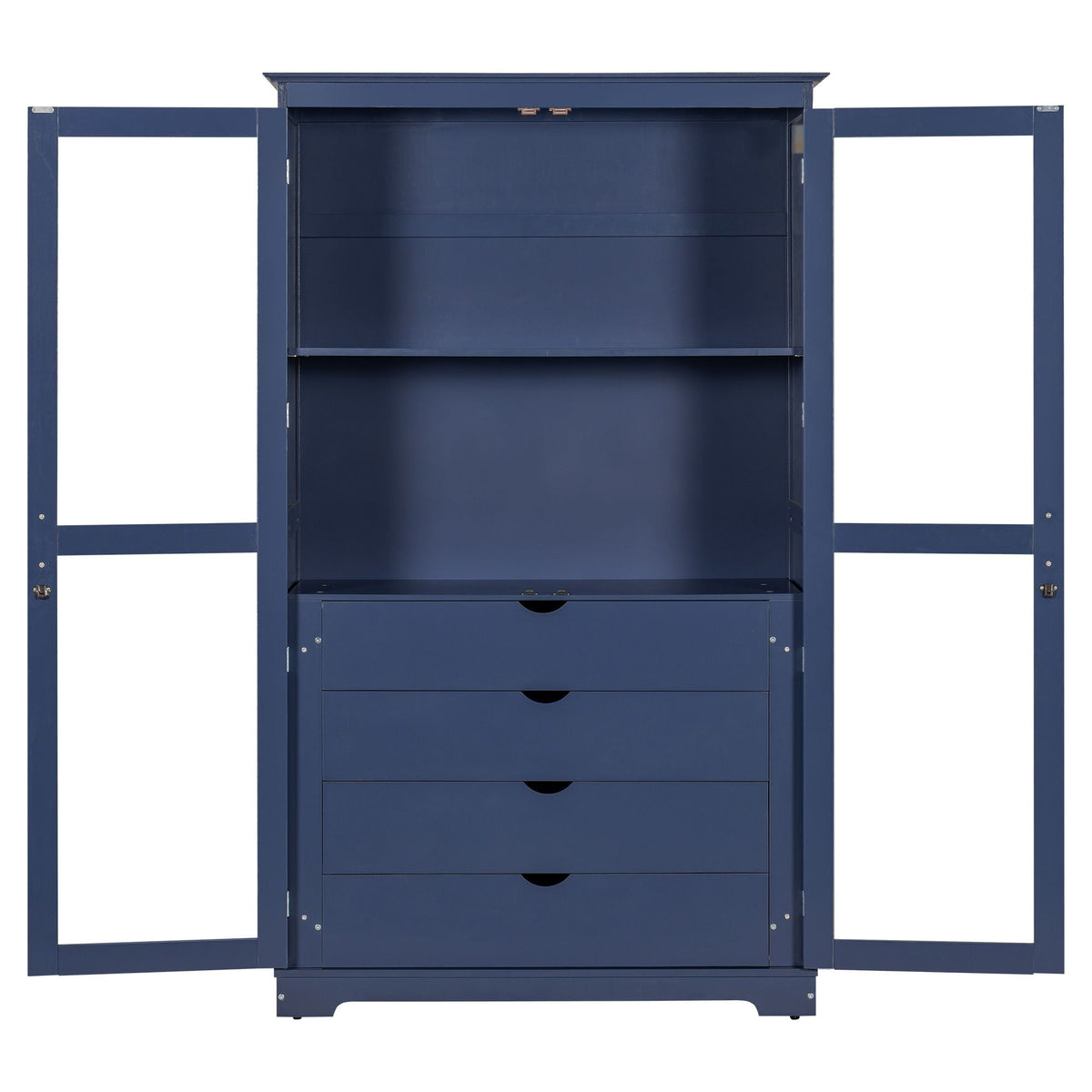 Kitchen Pantry, Freestanding Kitchen Storage Cabinet Display Cabinet With Glass Doors And 4 Built In Drawers For Living Room, Home Office - Blue Hearth and Haven