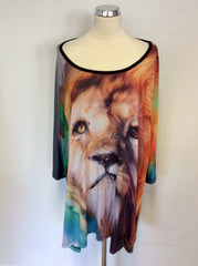 VINCENZO ALLOCCA BLACK & MULTI COLOURED LION PRINT TOP ONE SIZE : PLUS