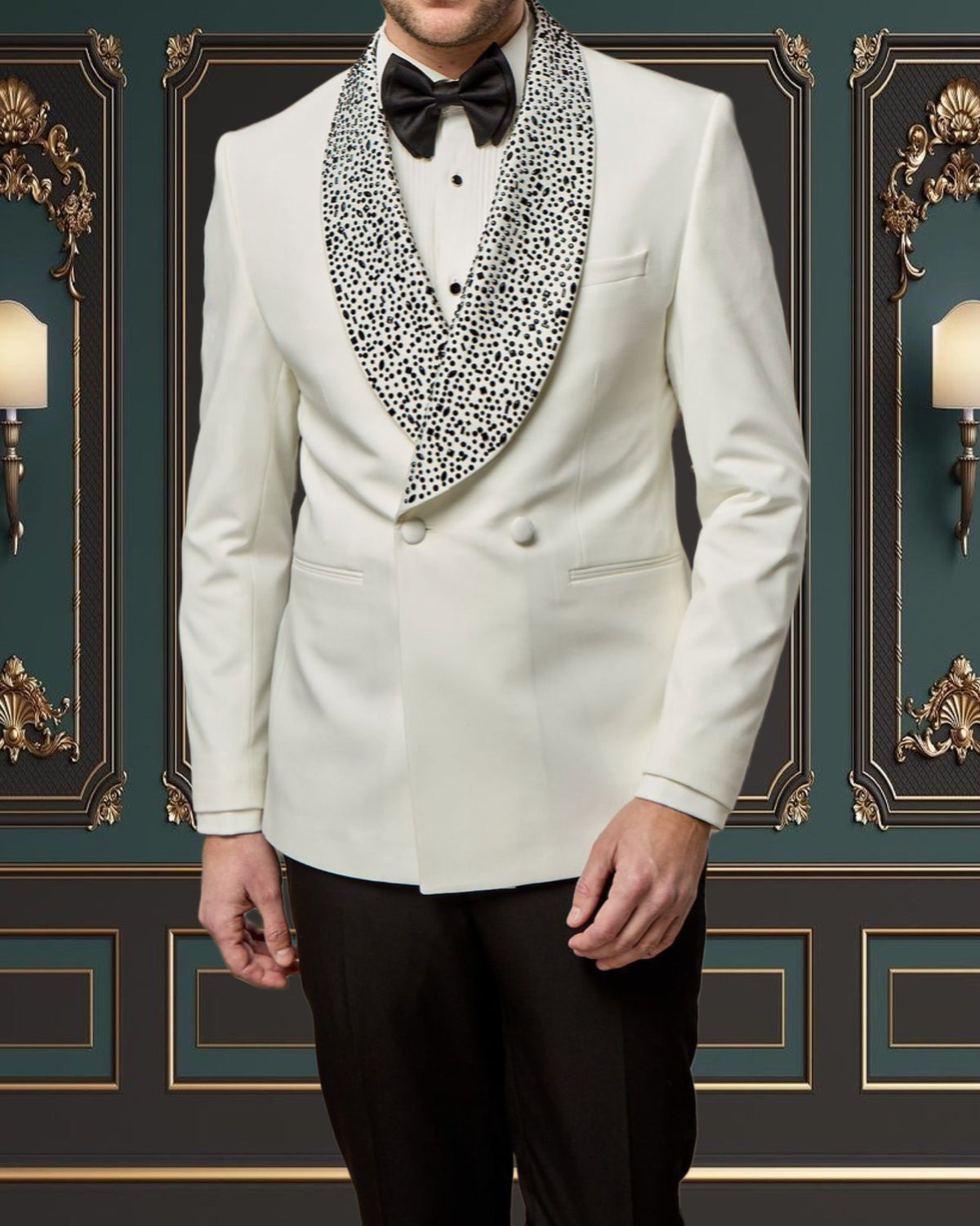 Men’s White Tuxedo with Rhinestone Lapel | Wedding & Prom Tux