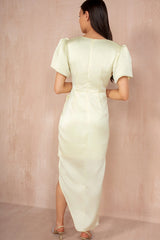 Drew Lemon Satin Wrap Midi Dress