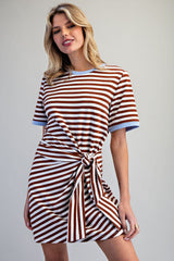 Striped waist tie mini dress