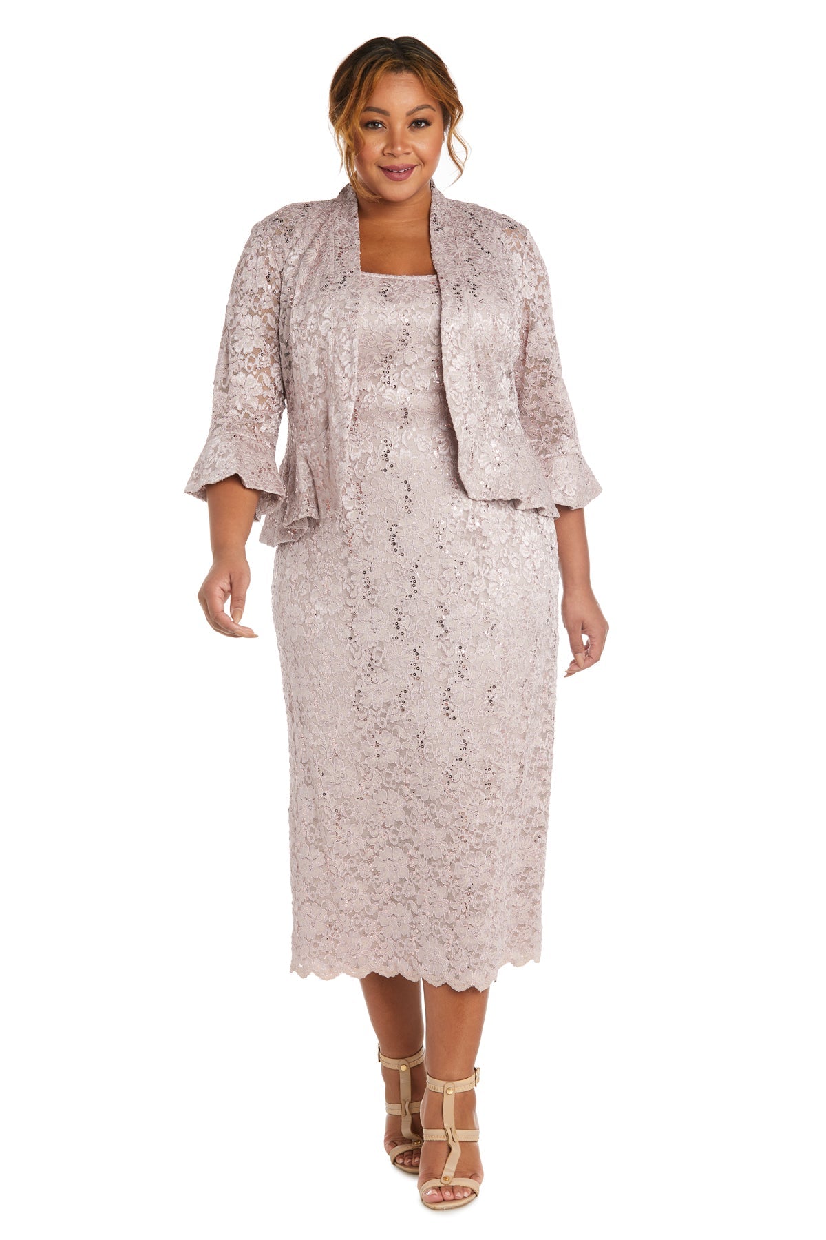Lace Column Dress with Matching Lace Jacket - Plus
