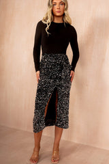 Elodie Black Velvet Sequin 2 in 1 Midi Dress