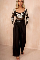 Parker Gold and Black Mesh Floral Devore Bodysuit