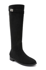 Iris Black Suedette Knee High Riding Boots
