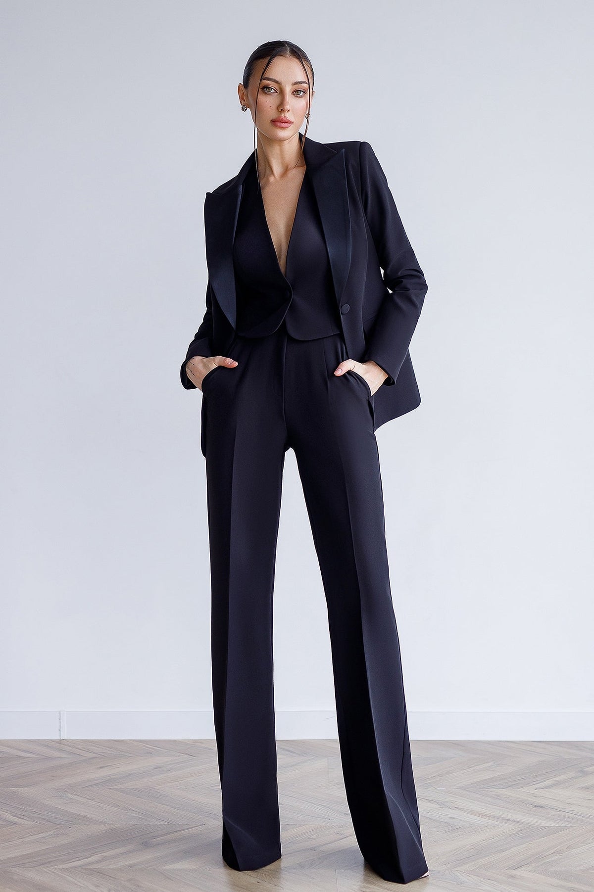 Black Single-Breasted Suit 3-Piece - front view | ELAGIA