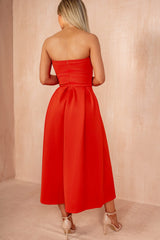 Saskia Blood Orange Bandeau A-Line Midi Dress