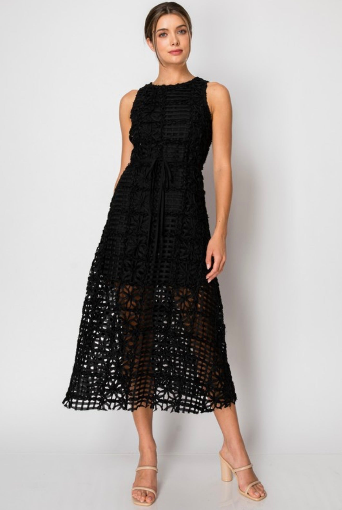 Black Crochet Lace Midi Dress