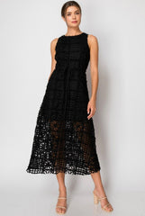 Black Crochet Lace Midi Dress