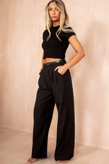 Nadine Black Belted Wide Leg Trousers