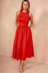 Gemma Blood Orange Racer Neck Midi Dress