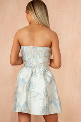 Waverly Ice Blue Floral Jacquard Mini Dress
