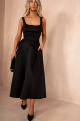 Henley Black Square Neck Scuba Dress