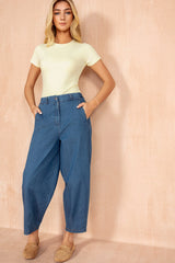 Roisin Blue Cotton Barrel Trousers