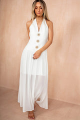 Judy White Halterneck Celestial Maxi Dress