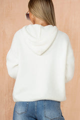 Oleen White Soft Knit Hoodie