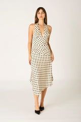 Polka Dot Halter Midi Dress in ivory front view
