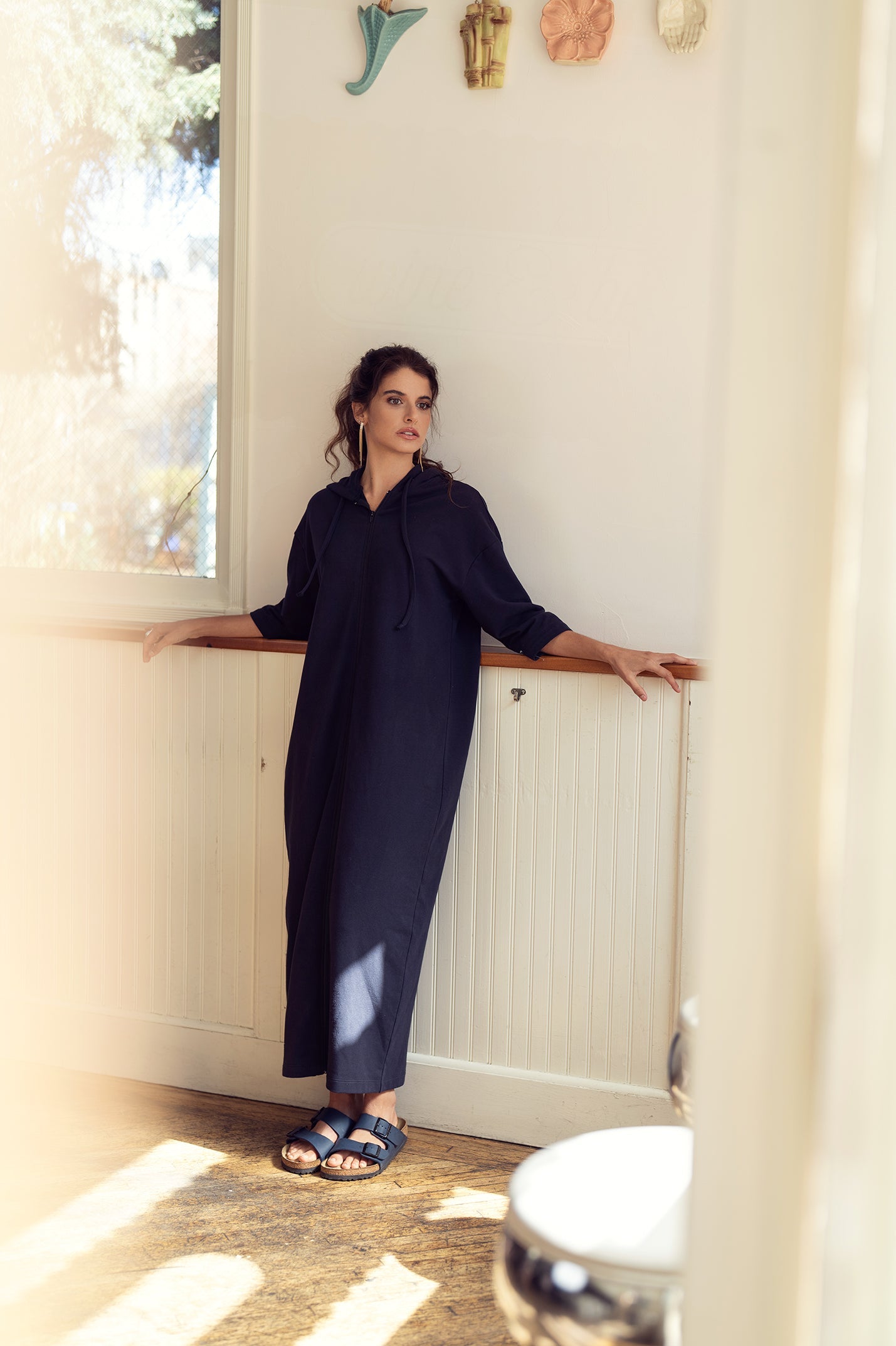 Terry 3/4 Sleeve Maxi Zip Dress