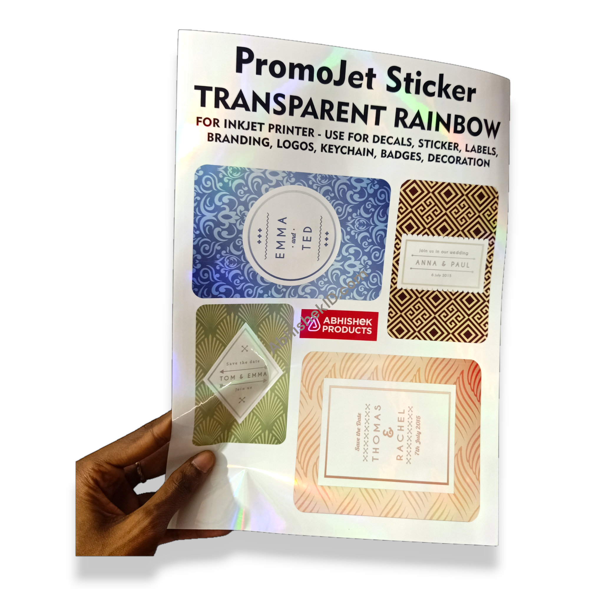 A4 Transparent Rainbow Promojet Sticker for inkjet crafting projects and small business product identification tags.