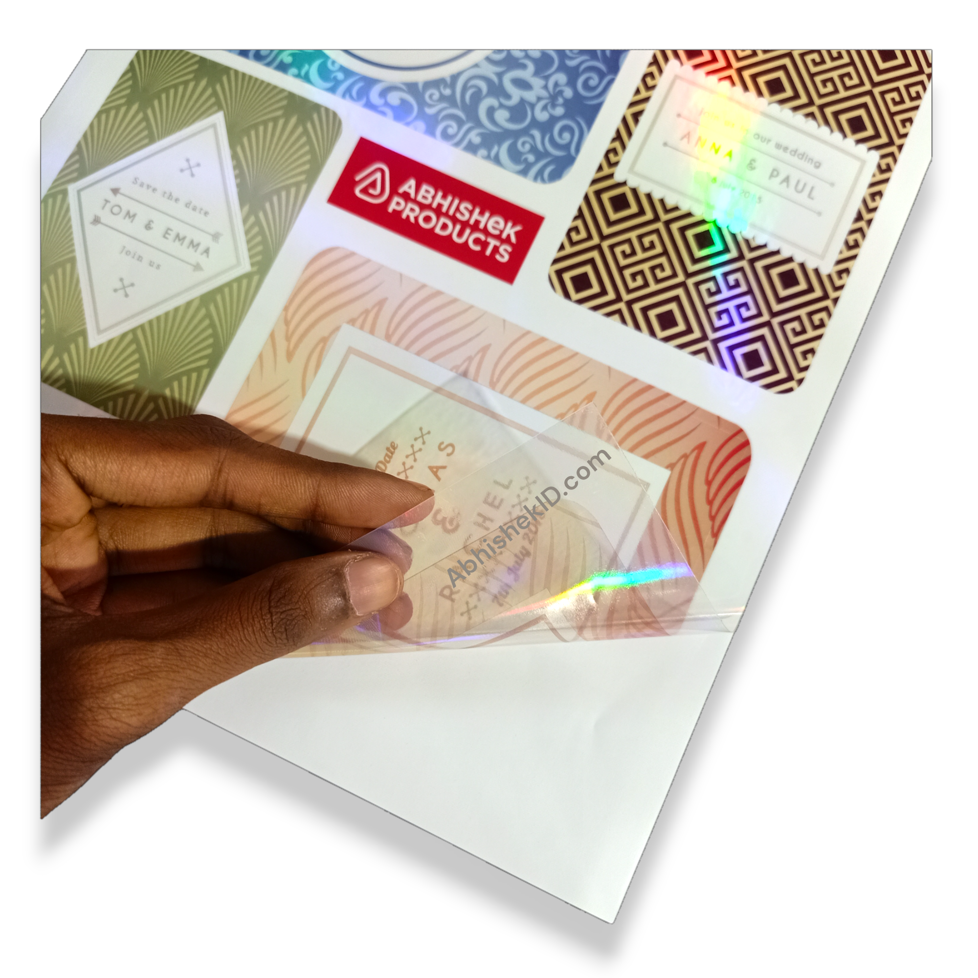 A4 Transparent Rainbow Promojet Sticker for color shifting sticker printing for electronics retail packaging solutions.