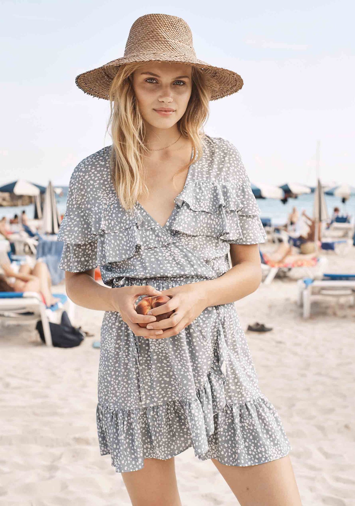 Edie Cascade Wrap Mini Dress Dusty Blue