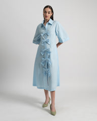 Carmel Cotton Poplin Midi Shirt Dress with Bow Detail