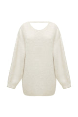 Undress Alexa cream mini sweater dress displayed on a hanger, showcasing its soft knit fabric and fitted silhouette.