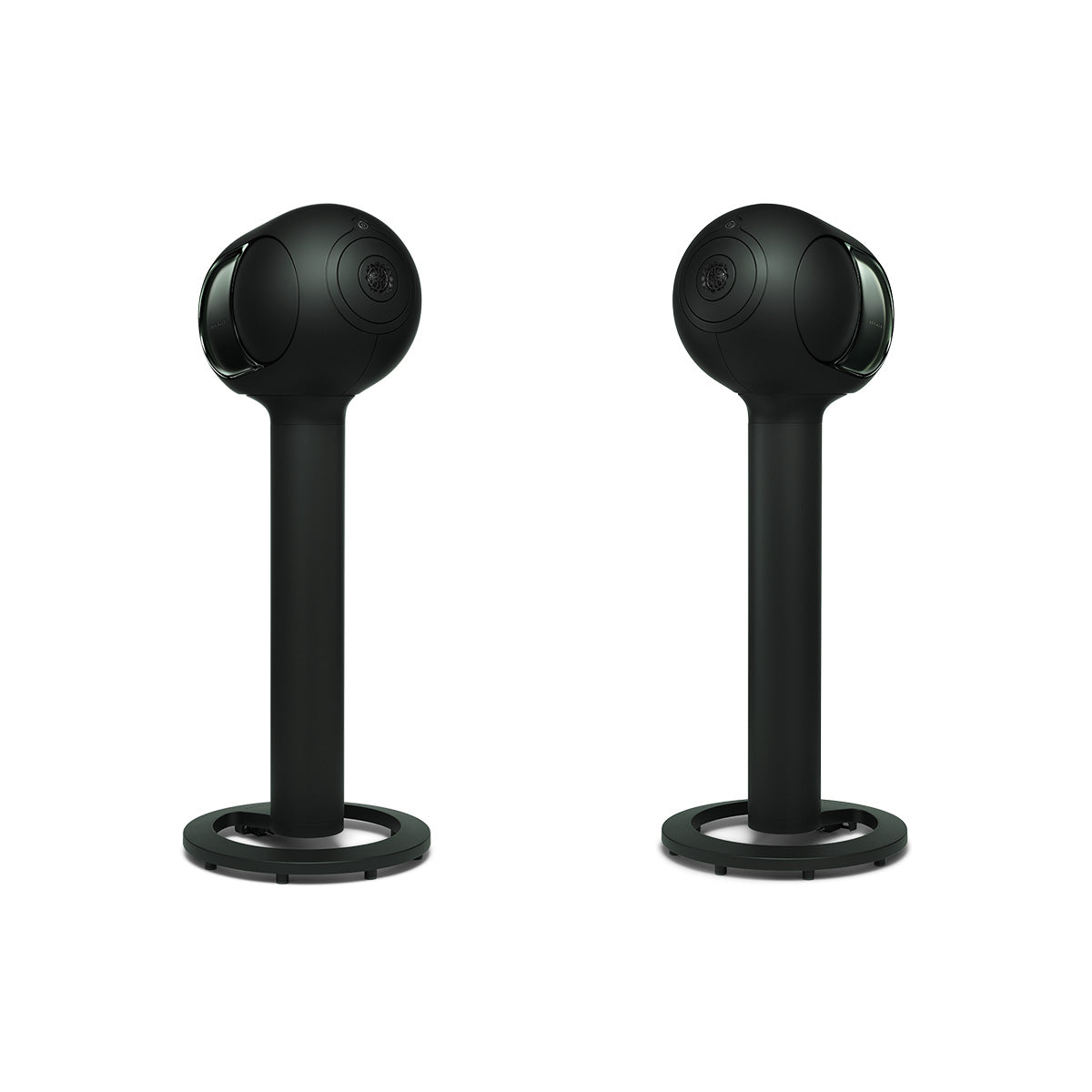 Devialet Phantom Ultimate 108 dB High-End Connected Speaker - Deep Forest - pair of speakers on Devialet Tree stand facing inward