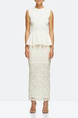 ALESSANDRA RICH - Cream sleeveless bodice and lace pencil skirt with peplum