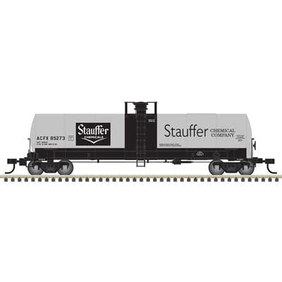 Atlas HO ACF 17,360-Gallon Tank Car - Ready to Run - Master(R) -- Stauffer Chemical ACFX #85273 (gray, white, black)