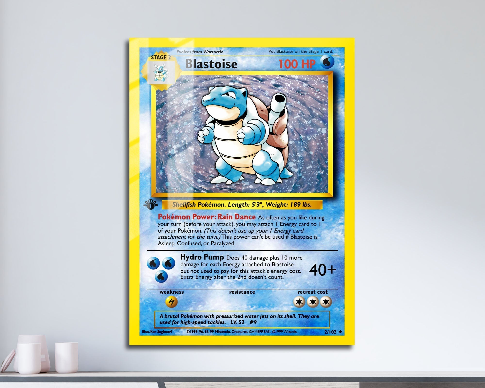 Anime Town Creations Metal Poster Pokemon Blastoise Card 11" x 17" Home Goods - Anime Pokemon Metal Poster