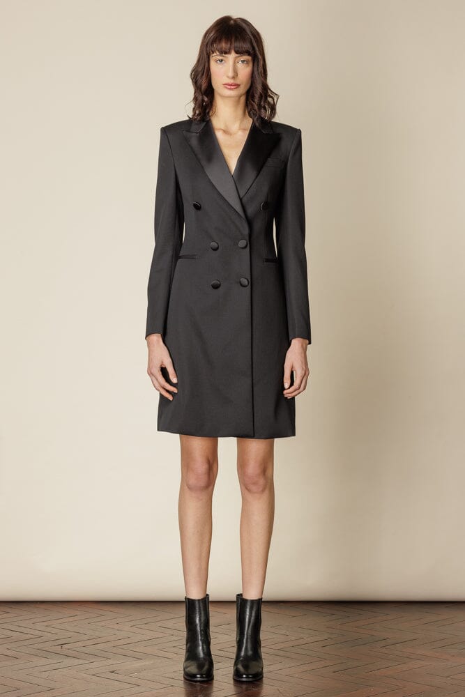 Claudia Tuxedo Dress -  Black Wool Gabardine