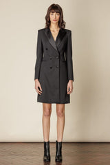 Claudia Tuxedo Dress -  Black Wool Gabardine