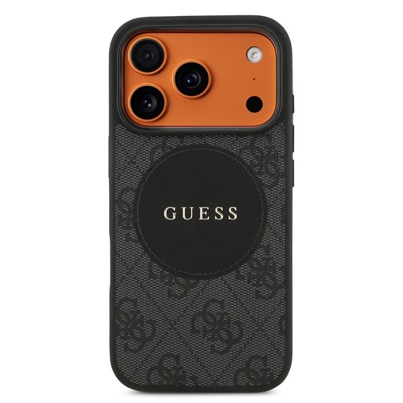 Apple iPhone 17 Pro Kılıf Guess Orjinal Lisanslı M-safe Şarj Özellikli Yazı Logolu Circle Classic Kapak  Siyah