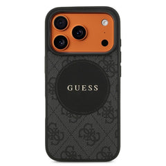 Apple iPhone 17 Pro Kılıf Guess Orjinal Lisanslı M-safe Şarj Özellikli Yazı Logolu Circle Classic Kapak  Siyah