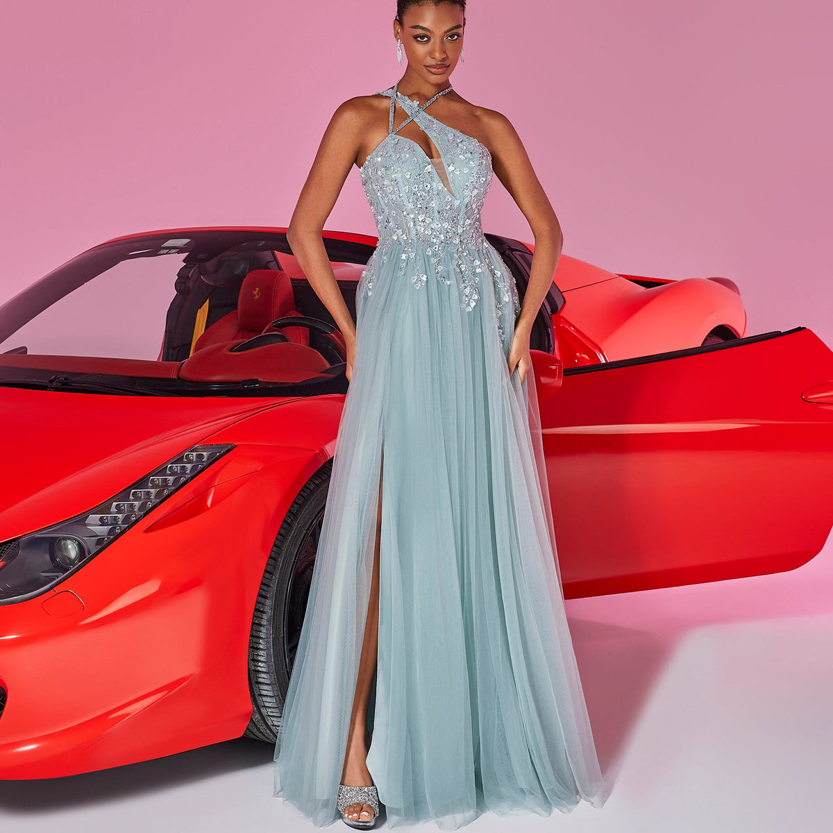 Column Slit Formal Dresses Thigh Split Evening & Prom Gowns