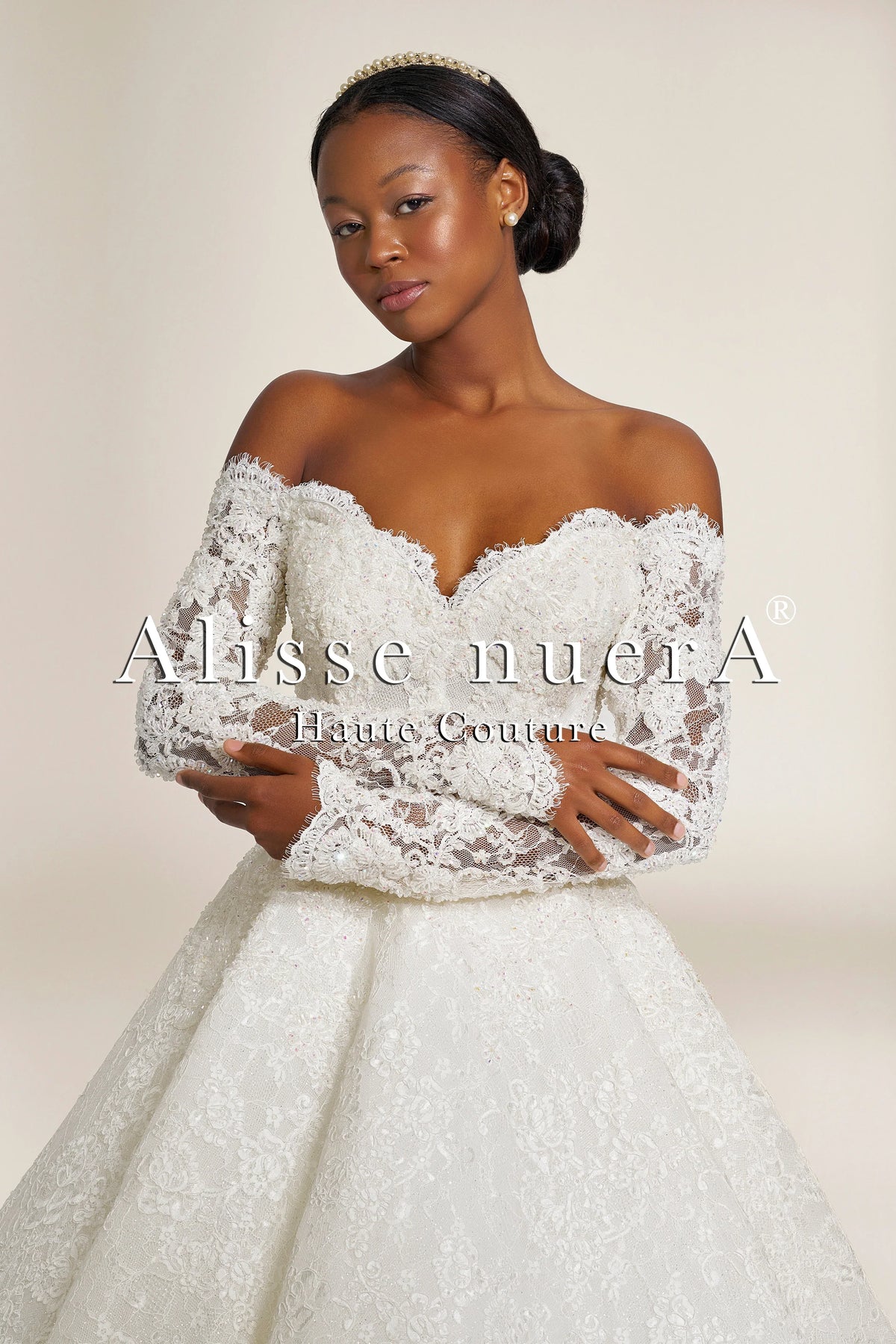 French Lace A-Line Wedding Dress with Boat Neckline and Long Train