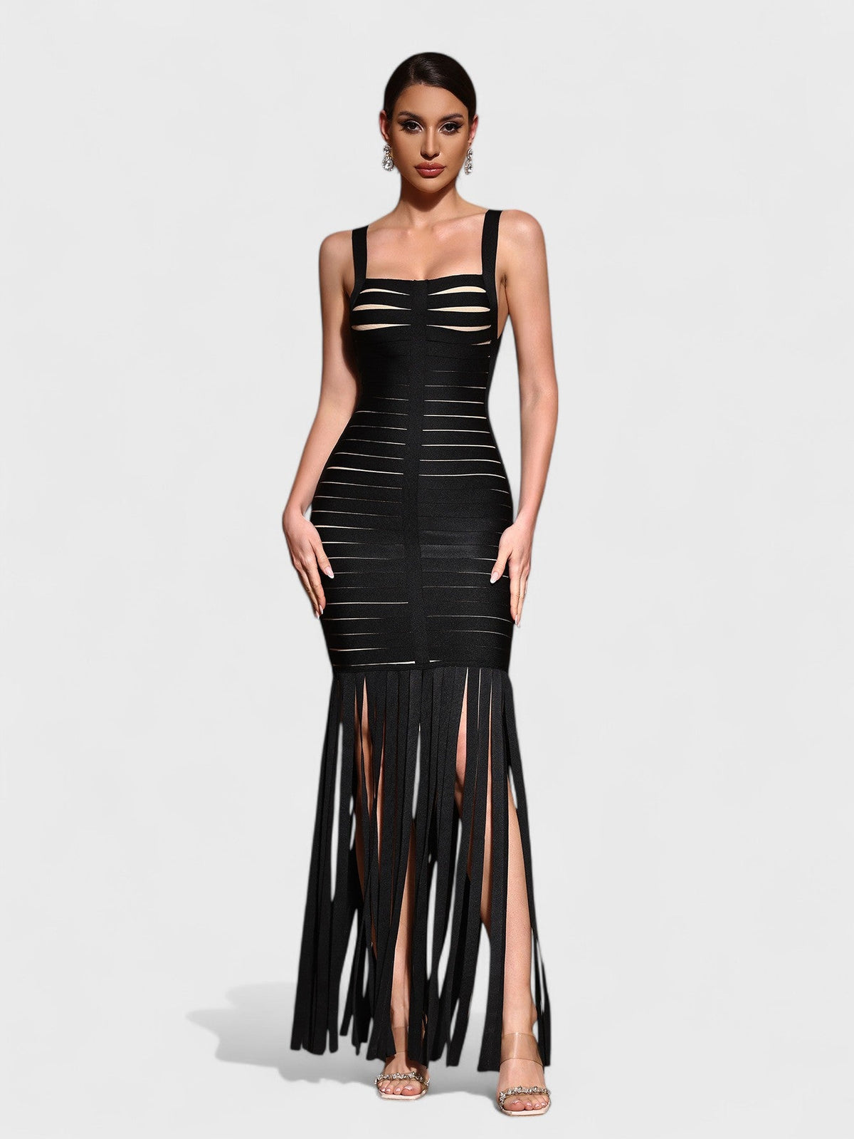 Aria Cut-Out Fringe Bandage Maxi Dress