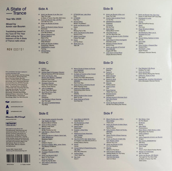 Armin van Buuren - A State Of Trance Year Mix 2025 (3xLP, Comp, Ltd, Mixed, Num, 180)-3xLP-Music On Vinyl,Artone-Vinyleers