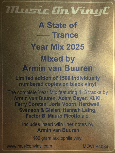 Armin van Buuren - A State Of Trance Year Mix 2025 (3xLP, Comp, Ltd, Mixed, Num, 180)-3xLP-Music On Vinyl,Artone-Vinyleers