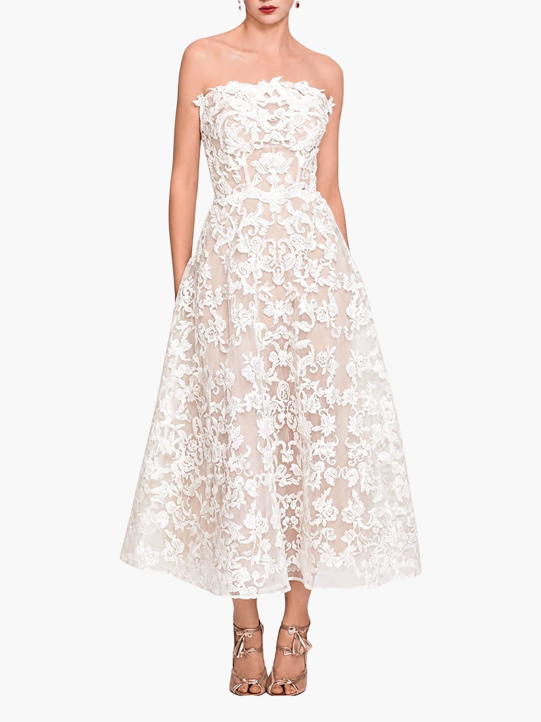 Strapless Corded Midi Dress