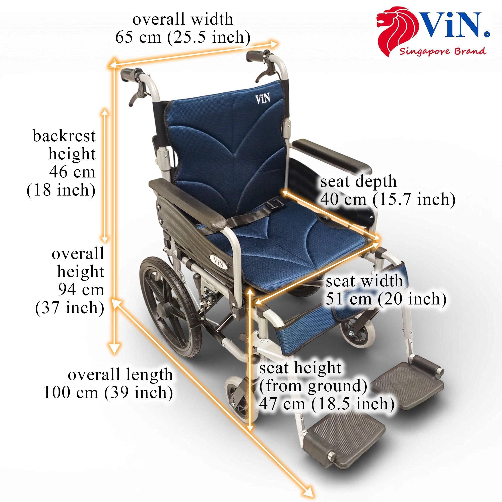 ViN-46A5S-20 pushchair wheelchair with 20 inch extra wide seat