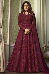 Lovable Maroon Anarkali - Shamita Shetty Georgette Anarkali Suit